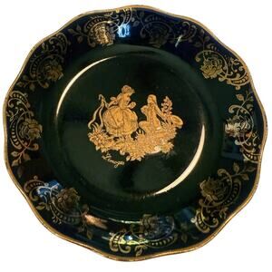 Limoges Cobalt Deep Cabinet Plate • Gold Courting Couple • 4” • France